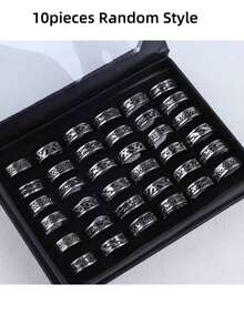 10pcs Fashion Minimalist Oil Drop Stainless Steel Rings, Unisex, Punk Style Vintage Jewelry, Birthday Party Gift, No Packaging Box - Oil Dripping Stainless Steel Ring - View 14