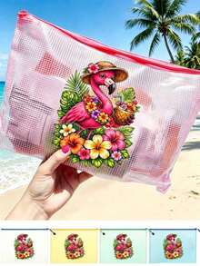 Waterproof Fashion Beach Bag. Printed With Flamingo And Flower Patterns, This Large Capacity Transparent Cosmetic Bag Features A Nylon Zipper, Lightweight And Portable, Perfect For Spring And Summer Storage. Durable And Suitable For Swimming, Beach, Diving And Summer Travel. Lightweight And Sun-Protective, It's The Perfect Back-To-School Essential Bag For Students. - Multicolor - View 11