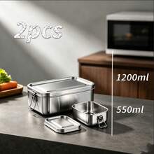 ZTVZTV 1/2/3 PCS Combination Pack 304 Stainless Steel Square Lunch Box, Large Capacity Bento Box With Lid, Outdoor Storage Box, Food Storage Container, Outdoor Lunch Box, Picnic Box - Portable Combination 550+1200ml - View 1