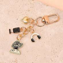 1pc Unisex Musical Note Earphone Alloy Oil Drip Heart Pendant Keychain Bag Charm - Multicolor - View 6