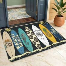 1pc Door Mat Tropical Beach Style Entrance Rug Flannel Material Thick Plush - 0.4inch Sponge Thickness Unique Surfboard Design Suitable For Doorways, Bathroom, Kitchen, Toilet, Bedroom, Indoor And Outdoor, Farmhouse, Patio, Laundry Room, Courtyard De - 彩色 - 查看 4