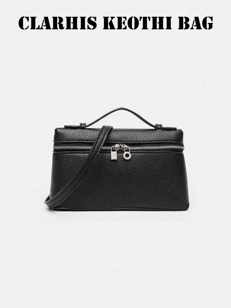 Classic Black Handbag With Adjustable Shoulder Strap, PU Material And Streamlined Box Design, Versatile For School, Travel, Weekend Outings And All-Season Casual Wear - Black - View 1