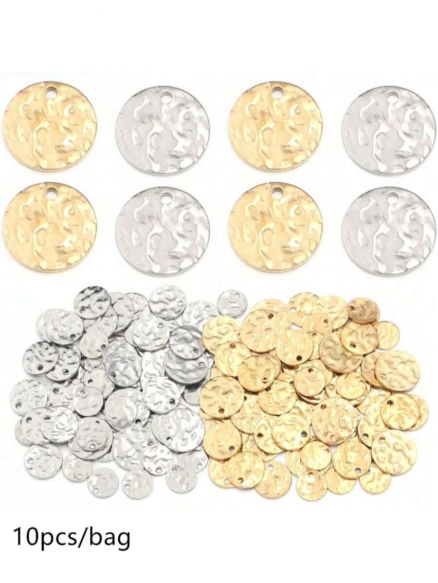 10pcs/Pack Stainless Steel Embossed Charm, Elegant Jewelry Decor For Earring, Clothes Accessories & Hair Ornament, Anti-Allergy And Color Retention