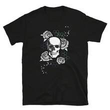 Nueva Camiseta Gráfica con Calaveras y Rosas Geométricas - Negro - Ver 2