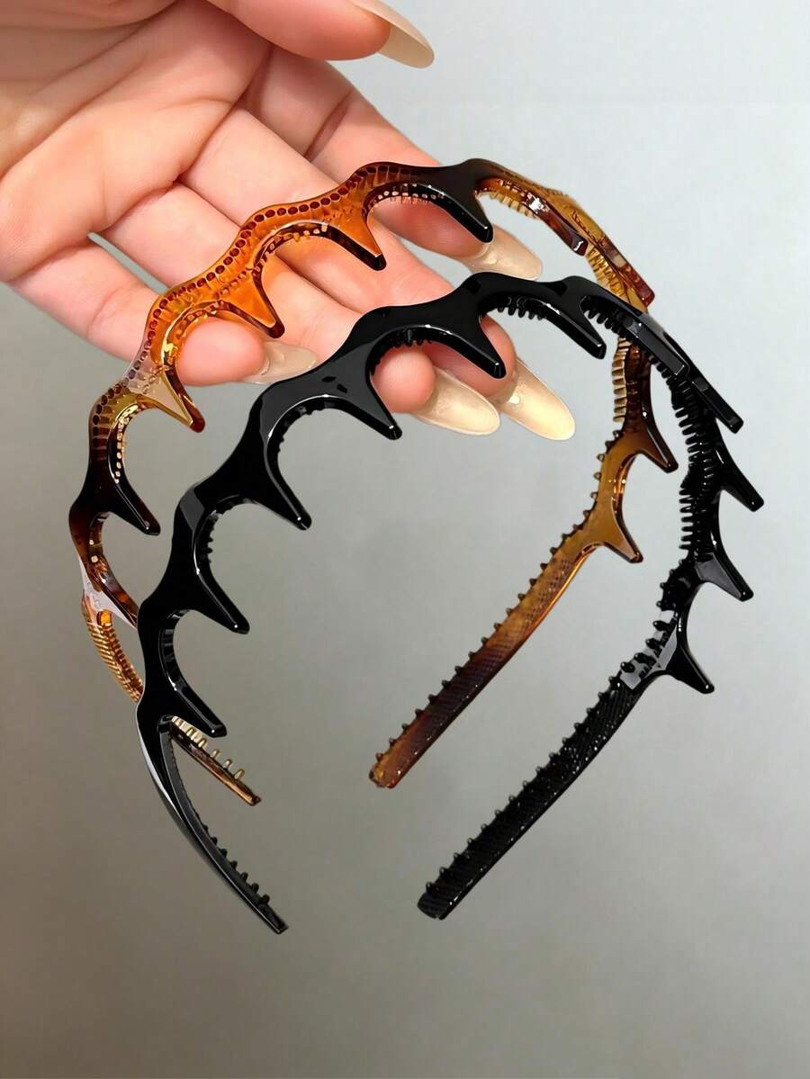 2pcs/1pc Women's Tortoise Shell Black Plastic Thin Hair Hoop Glossy Fashion Versatile Premium Minimalist Solid Color Hairband Hair Accessory Suitable For Daily Outings Commuting Hair Tying Face Washing Makeup Outfit Matching Accessory Headwear - Multicolor - View 1