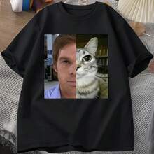 Camisetas Dexter Morgan Cat, divertida camiseta de manga corta con cuello redondo, ropa de calle Unisex para mujer, camisetas estampadas Harajuku - Multicolor - Ver 1