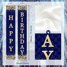 Blue & Silver Happy Birthday Door Banner Decoration For Men, Happy Birthday Banner Porch Sign Party Supplies, 16th 18th 21st 30th 40th 50th 60th Birthday Decor Outdoor Indoor - Blue and Gold - View 2