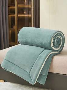 Selimut Beludru Susu Modern Dua Lapis, Penutup Tempat Tidur Multifungsi Sepanjang Musim, Dapat Dicuci dengan Mesin, Poliester, 180-200g/㎡, Warna Kulit, Kain Rajut, Tanpa Motif, Cocok untuk Rumah dan Luar Ruangan - Hijau Pastel - View 2