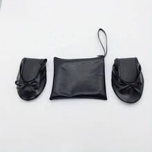 Bailarinas Portátiles Para Mujeres, Zapatos Planos Enrollables Con Suela Suave Y Lazo, Cómodos Zapatos Planos De Baile Con Bolsa De Mano - [Negro] - Ver 1