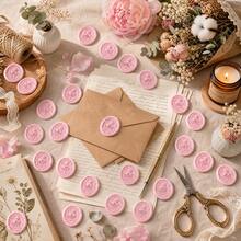 20pcs 3D Embossed Frame Pattern Self-Adhesive Wax Seal Stickers, Suitable For Gifts, Wedding Invitation Envelopes - Pink - Flower - Pink - View 10