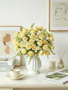 1pc Artificial Rose Flower, Suitable For Spring, Summer, Wedding, Home Decor, Kitchen Supplies, Restaurant, Room Decor, Bedroom Decor, Bathroom Supplies, Holiday And Birthday Party Supplies, Outdoor Garden Decor, Valentine's Day Gift - Yellow - View 5