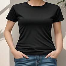 Women's Casual Black Cotton Tee with Tattooed Girl Graphic Print, Round Neck, Short Regular Sleeves for Streetwear Style - Negro - Ver 2