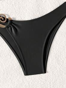 New 2026 Model: New Two-Piece Bikini With Metallic Accessory And Solid Color For Women, Beach Swimsuit With Opening - Black - View 5
