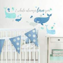 RMK3609SCS I Whale Love You - Calcomanas de pared gigantes de 9x 17.5 pulgadas - Azul / Patchwork - Ver 5