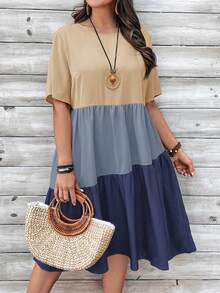 Vestido de muñeca de tallas grandes para mujer con combinación de colores para la primavera - Multicolor 3 - Ver 1