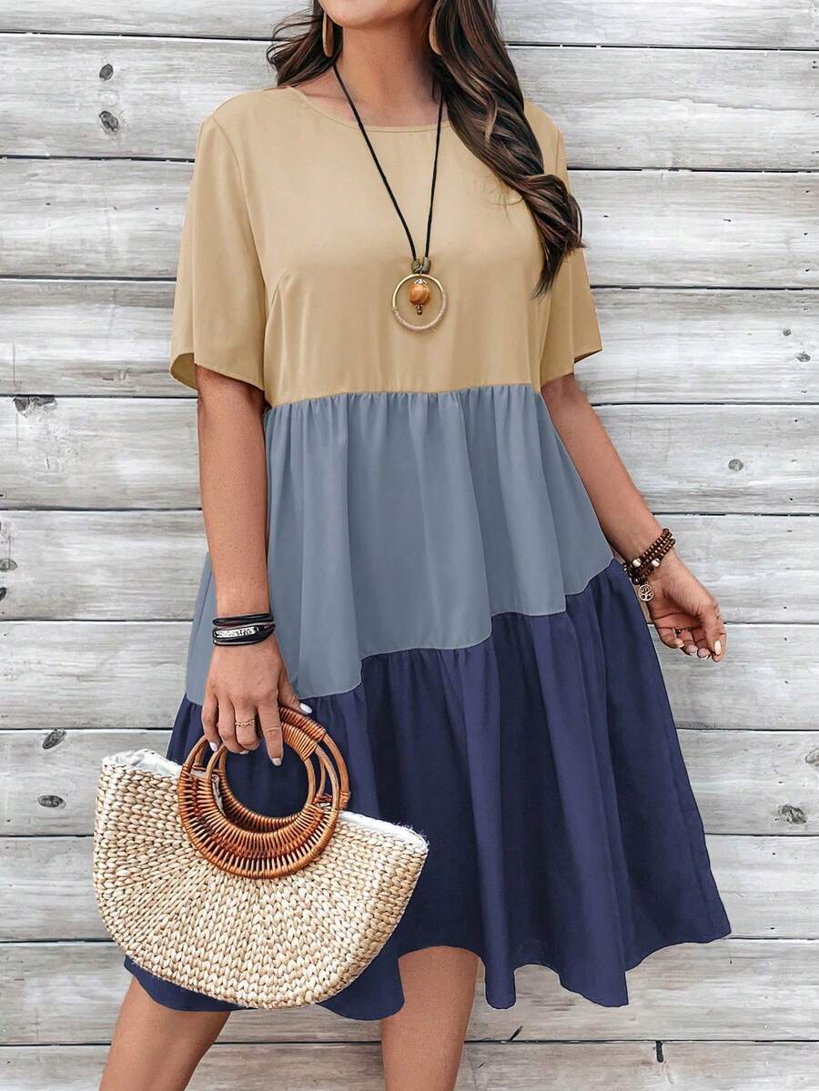 Vestido de muñeca de tallas grandes para mujer con combinación de colores para la primavera - Multicolor 3 - Ver 1