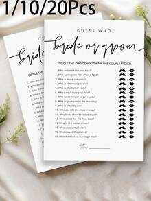 1/10/20pcs Who Is The Bride Or Groom? Wedding Game Cards, Minimalist Style Bridal Shower Game, Suitable For Wedding, Bridal Shower And Bachelorette Party, Christmas - Multicolor - View 1