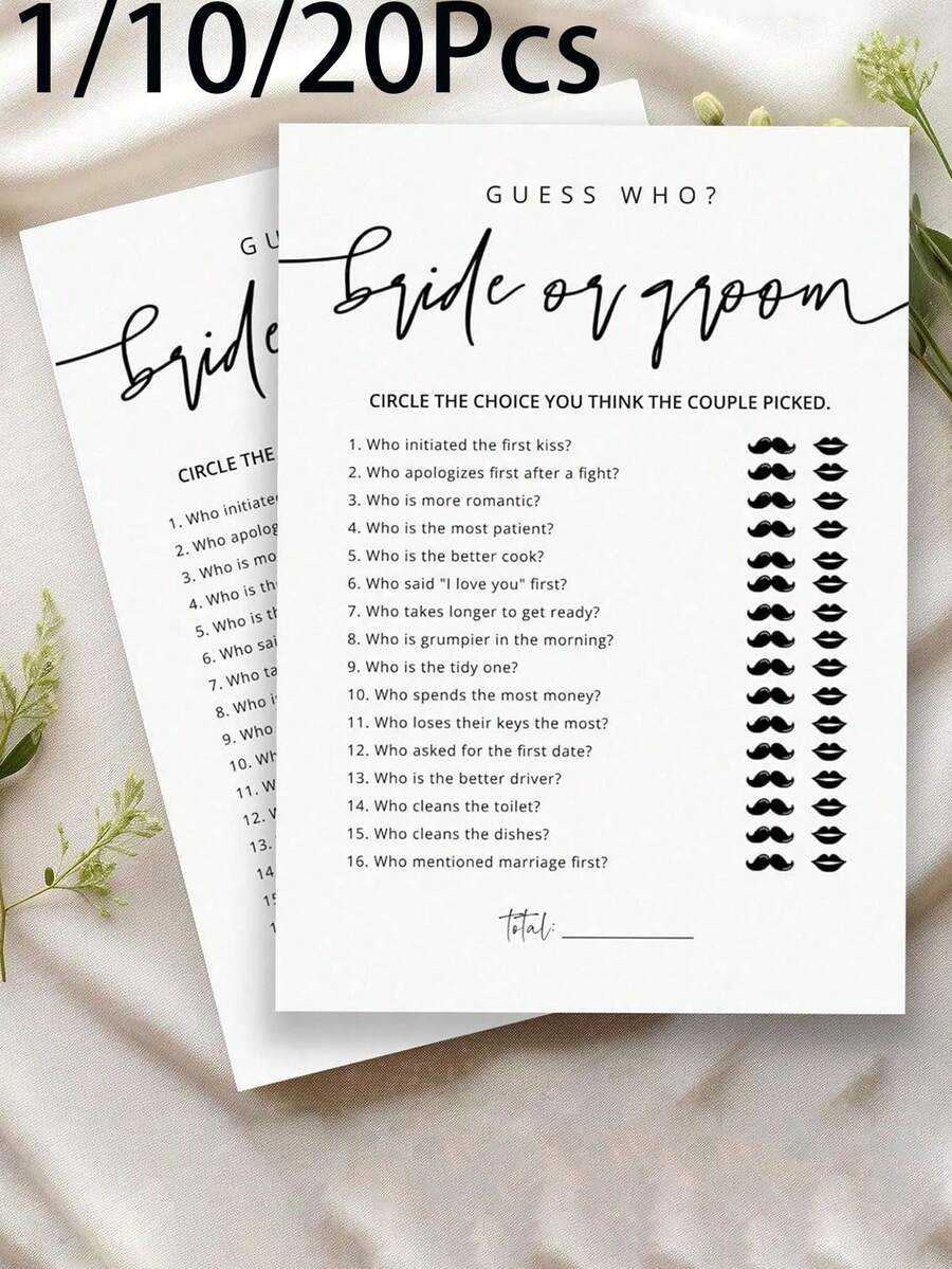 1/10/20pcs Who Is The Bride Or Groom? Wedding Game Cards, Minimalist Style Bridal Shower Game, Suitable For Wedding, Bridal Shower And Bachelorette Party, Christmas - Multicolor - View 1