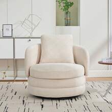 30" Living Room Rotating Decorative Chair(1PC), 360 ° Rotatable Bucket Shaped Sofa Chair, Chenille Armchair,Extra Super Soft Pillows As A Gift,Ergonomic Design,Suitable For Various Scenarios Such As Living Rooms, Bedrooms, Balconies, Etc - 米色-可旋轉裝飾椅+抱枕-雪尼爾 - 查看 6