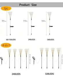 1個/2個/4個 太陽能戶外煙火燈，防水 8 種照明模式，60-720LED DIY 景觀燈，適用於露營、野餐、派對、花園、院子、露台、小徑、草坪和聖誕節裝飾 - 黑色 - 查看 10