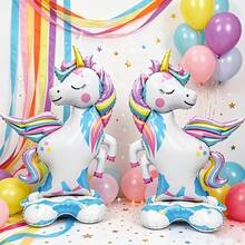 2 peças Conjunto de Balões de Alumínio Unicórnio Sonhador de 49cm Adequado para Aniversário de Raparigas/Festa com Tema de Conto de Fadas, Combinado com Base de Nuvem e Balões Coloridos, Criando uma Cena de Conto de Fadas Sonhadora, Uso Interno e Externo, Adereço de Atmosfera Digna de Fotografia - Ver 3