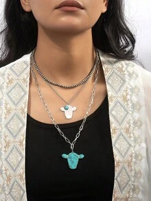 Juego de 3 collares apilados estilo occidental con decoración de piedra turquesa y plata antigua, Howdy Y'all - Multicolor - View 1