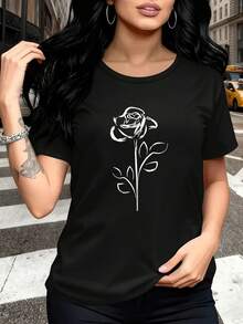 Una rosa dibujada con trazos blancos simboliza la belleza interior la fuerza femenina y la elegancia que florece con confianza y actitud positiva camiseta de mujer moderna para uso diario y - Negro - Ver 1