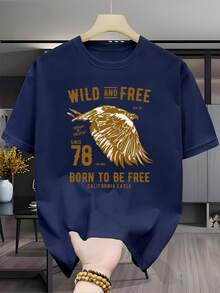 Camiseta de hombre% algodón, base negra con diseño de águila californiana dorada, combinación de patrón de alas y texto, diseño de estilo libre y atrevido, unisex (para hombres y mu - Blanco - Ver 6