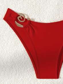 New 2026 Model: New Two-Piece Bikini With Metallic Accessory And Solid Color For Women, Beach Swimsuit With Opening - [紅色的] - 查看 5