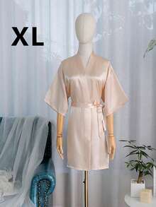 Customized Satin Bridal Robe, Half Sleeve Design, Customized Bridesmaid Bridal Robe, Personalized Satin Robe, Customized Bridal Robe, Bridesmaid Getting Ready Robe, Wedding Party Robe, Lace Trim Robe, Customized Name Robe, Bridal Robe Gift, Getting Ready Robe, Forever Love - Multicolor - View 14