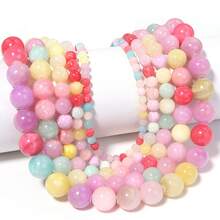 1 Strand Candy Colorful Beige Jade Round Beads (Approx. 30-90pcs) Green Jade Loose Beads For Handmade DIY Bracelet Necklace Jewelry Making - Candy Beads - View 5