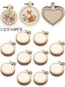 1/2/5/10pcs Mini Embroidery Hoop Wooden Cross Stitch Frame Handmade Pendant Craft Embroidery Set - As Picture - View 12