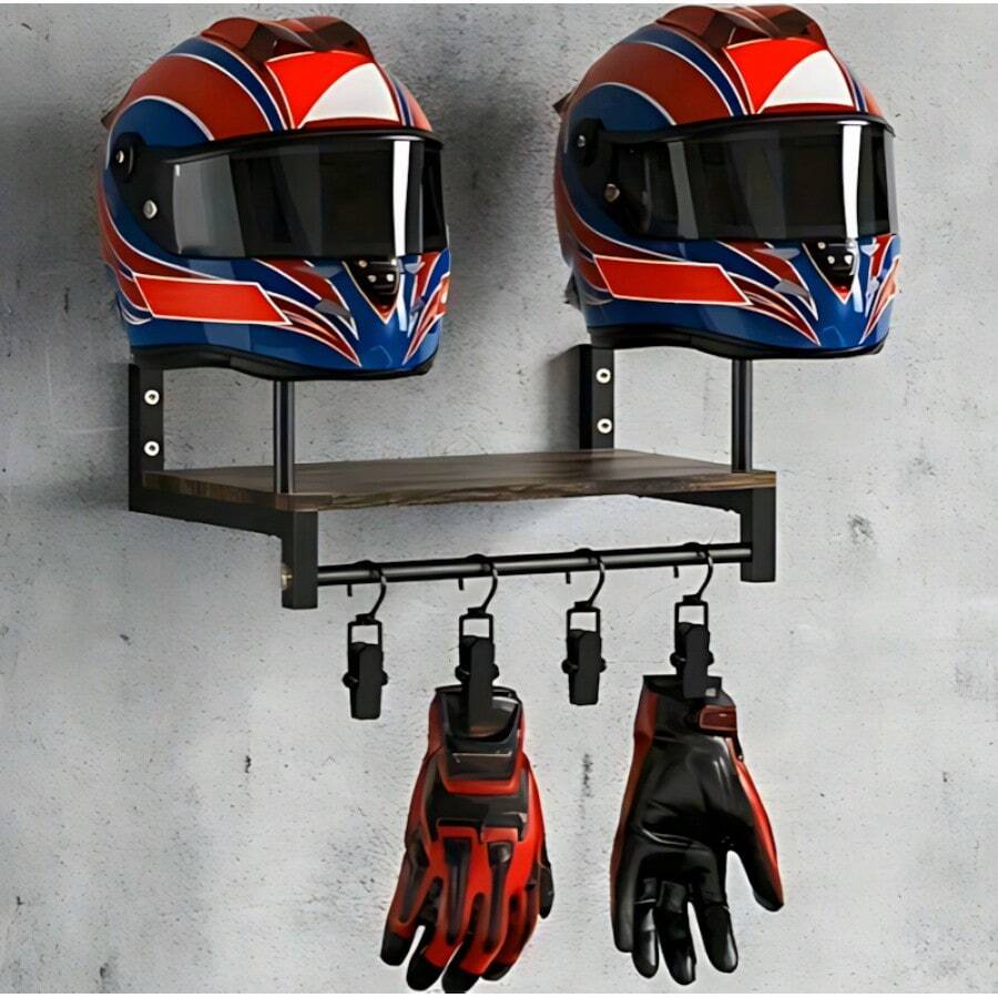 Motorcycle Helmet Wall Mount – 1 Detachable Hook Display Rack For Helmets & Gear – Garage, Living Room, And Bedroom Organizer - 棕色 - 查看 1