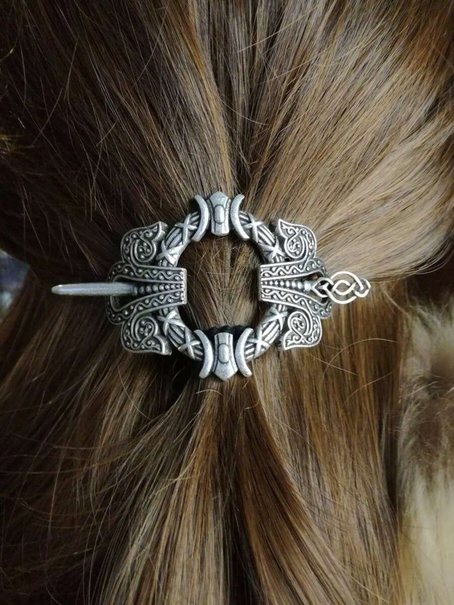 Eterna Glow 2pcs/Set Nordic Vintage Viking Style Hollow Hair Clips, Norwegian Style Round Celtic Hair Accessories For Women - Hair Accessories - View 1