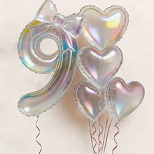 kumozawa 6pcs Iridescent Transparent Number, Bow And Heart Balloons - Includes 40" Iridescent Transparent Number, 24" Iridescent Transparent Bow, 18" Iridescent Transparent Heart Balloons. Suitable For Baptism - View 6