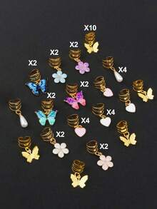36/18 Pcs Butterfly Braid Clips Crystal Dreadlock Hair Accessories Colorful Butterfly Pendant Pearl Shiny Hair Accessories Star Braid Beads Clips Head - Multicolor - View 6