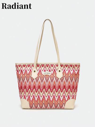 Túi tote họa tiết sóng, phối màu, phong cách Bohemian thời trang và đa năng, túi đeo vai nữ phù hợp đi mua sắm, dạo phố và đi biển