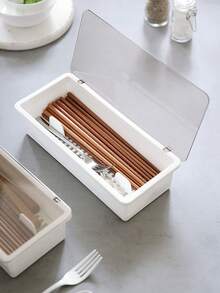 2pcs Home Dust-Proof Covered Cutlery Storage Box, Kitchen Multi-Functional Spoon Fork Cutlery Integrated Storage Rack - View 8