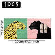 1pc Pink Green Leopard & Contrast Pattern Printed Faux Cashmere Surface TPR Bottom Doormat, Bathroom Mat, Kitchen Mat, Laundry Mat, Holiday Atmosphere Decor, Home Decor, Party Decor, Wedding Decor, Dining & Kitchen Decor - Multicolor - View 12