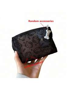 SANRIO Hello Kitty 网眼化妆包，可爱透明拉链化妆袋，带骨头吊坠，大容量化妆品收纳包，防污染化妆包，可爱旅行洗漱包，适合女孩和女士 - 彩色 - 查看 16