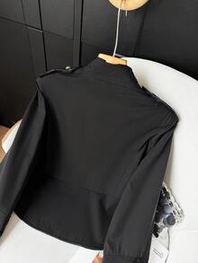 GMFP Women's Casual Elegant Fashion Loose Stand Collar Short Jacket Black - Black - View 11