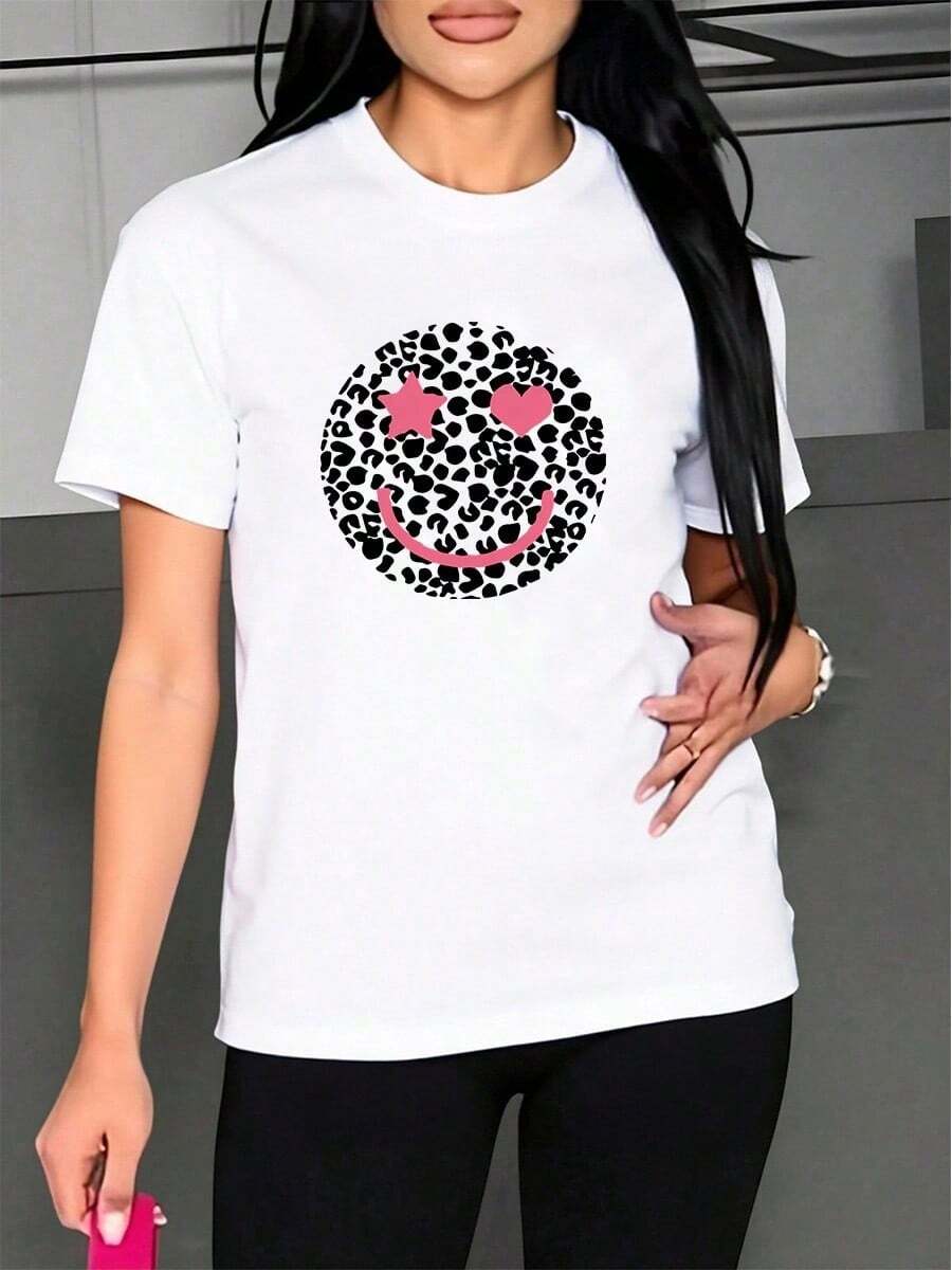 Pure-CottonCamia informal para mujer con estampado de carita sonriente en forma de corazón Camias de MujerPure-Cotton - Blanco - Ver 1