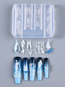 1件透明軟矽膠3D海洋美甲模具，美人魚、珊瑚、海底城堡與波浪，可重複使用雕刻模板，易脫模美甲工具，適用於DIY UV凝膠、壓克力、Poly Gel美甲延長，夏季海灘海底主題美甲用品 - 無色 - 查看 5