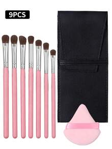 9PCS Eyeshadow Brush Set With PU Pouch&Powder Puff,Black Wooden Handles Horsehair Brush Head,Professional Eye Makeup Kit - Multicolor - View 13