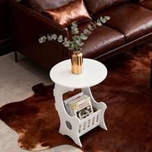 European Style Portable White Side Table | Modern Minimalist Round Bedside Table | Multifunctional Mini Coffee Table With Storage Basket And Open Shelf | Space-Saving Design | Easy To Assemble Durable Furniture, Suitable For Home, Bedroom, Living Room And Travel | Phone Holder Bedside Table - View 3