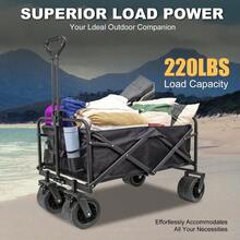 Collapsible Foldable Wagon With Big Wheels For Sand, Utility Grocery Wagon With Side Pocket And Brakes For Camping, Sports, Outdoor Activities - Black - View 5