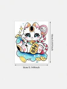 1 Pc Cute Kawaii Maneki-Neko Temporary Tattoo Sticker, Waterproof Long Lasting Fake Tattoo, Colorful Japanese Fortune Cat Body Art For Arms & Forearms - Multicolor - View 5
