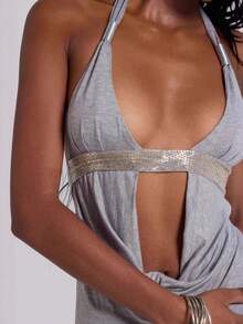 Low Neckline Fitted Lace Dress 2026 - Silver - View 3