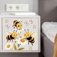 Cartoon Bee & Flower Wall Decal, Self-Adhesive Removable Glass Decor For Home - A - View 4