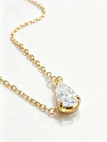 KAHOOT 1pc Minimalist High-Quality 925 Sterling Silver 1ct Moissanite Teardrop Necklace, Suitable For Women's Daily Wear - Gold - View 4